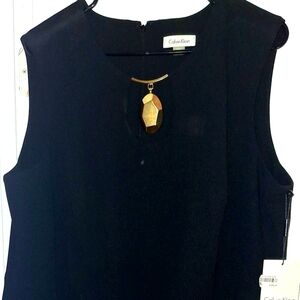 Calvin Klein Black Sleeveless Blouse with Gold Accent